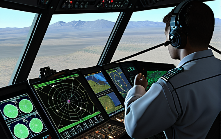 **Electronic Warfare Training Simulation:** A realistic, high-tech virtual training environment showcasing engineers in a simulated electronic warfare scenario, complete with radar displays, communication interfaces, and digital threat visualizations. Focus on the blend of human interaction with advanced technology.